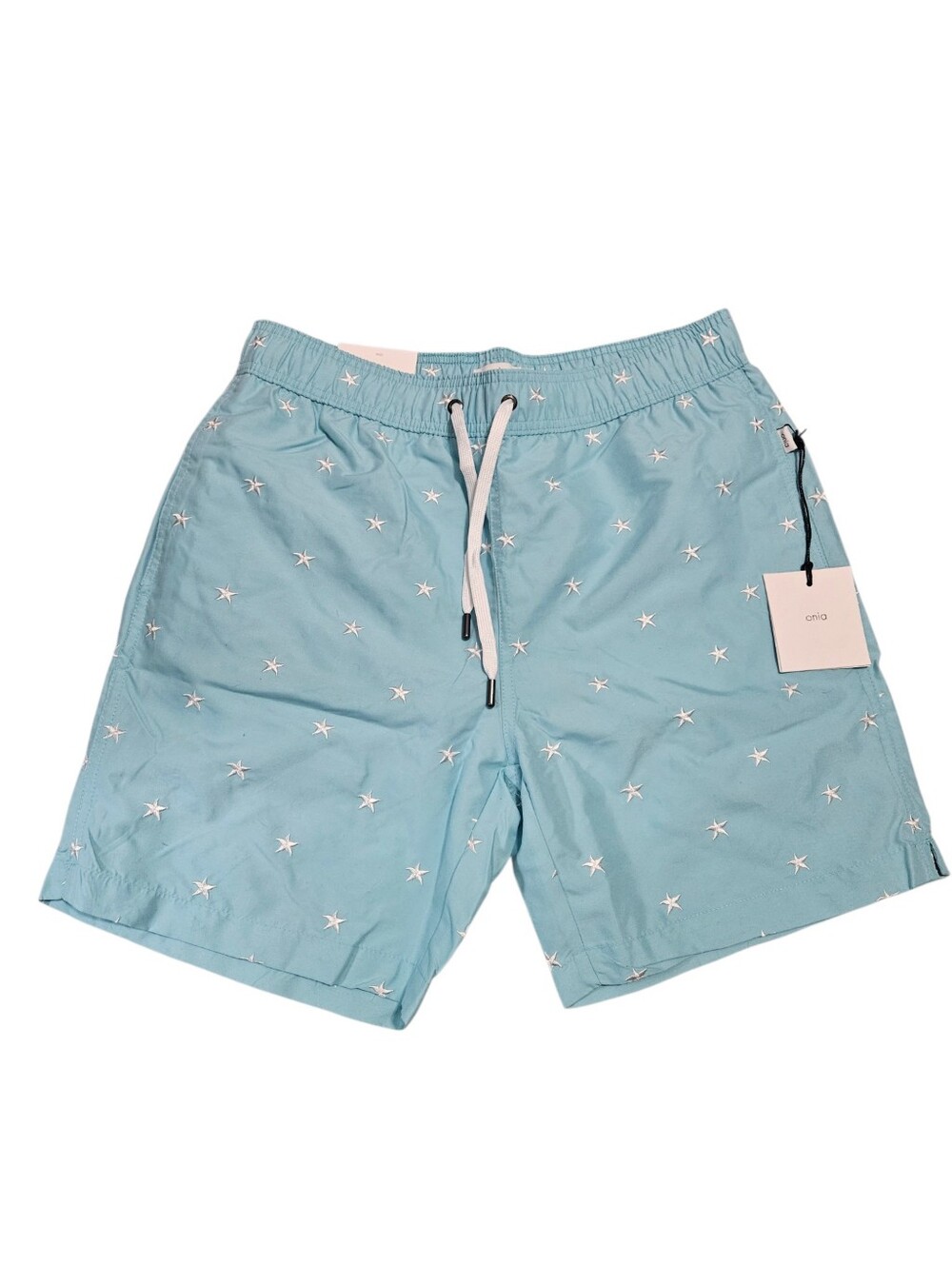 Onia Light Blue Starfish Embroidery Printed Swim Trunks NEW Mens